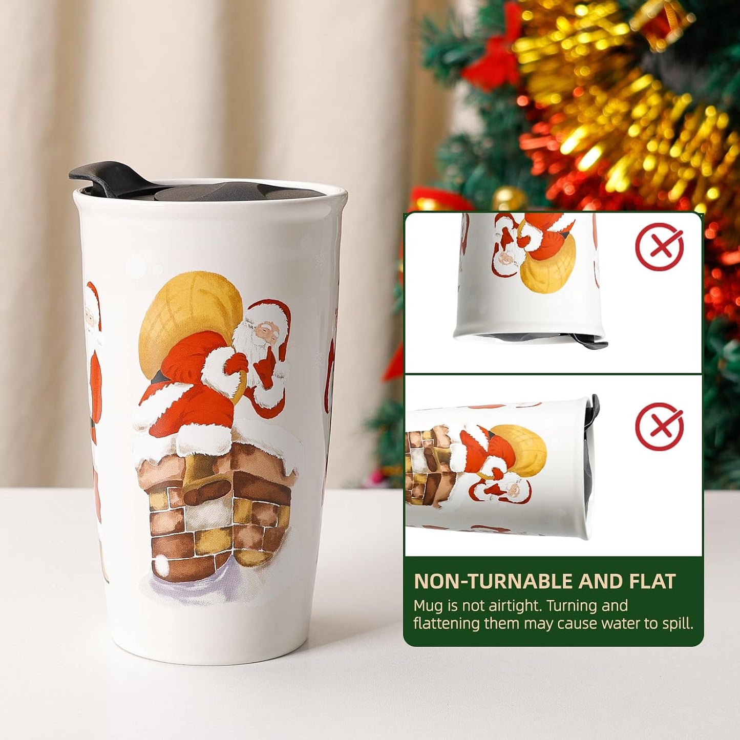 Ceramic Coffee Mug with Lid, Marble Double Wall Coffee Travel Mug Ceramic Tumbler 12 oz, Reusable Tall Cup, Splash Resistant Lid, Dishwasher Microwaveable Safe