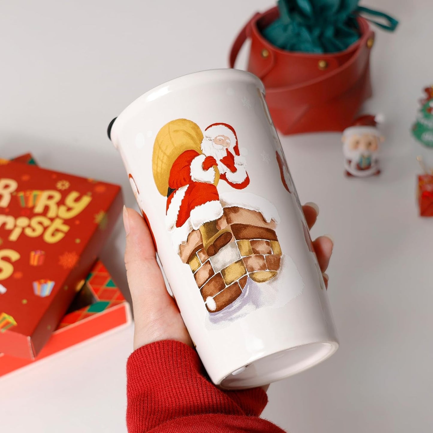 Ceramic Coffee Mug with Lid, Marble Double Wall Coffee Travel Mug Ceramic Tumbler 12 oz, Reusable Tall Cup, Splash Resistant Lid, Dishwasher Microwaveable Safe
