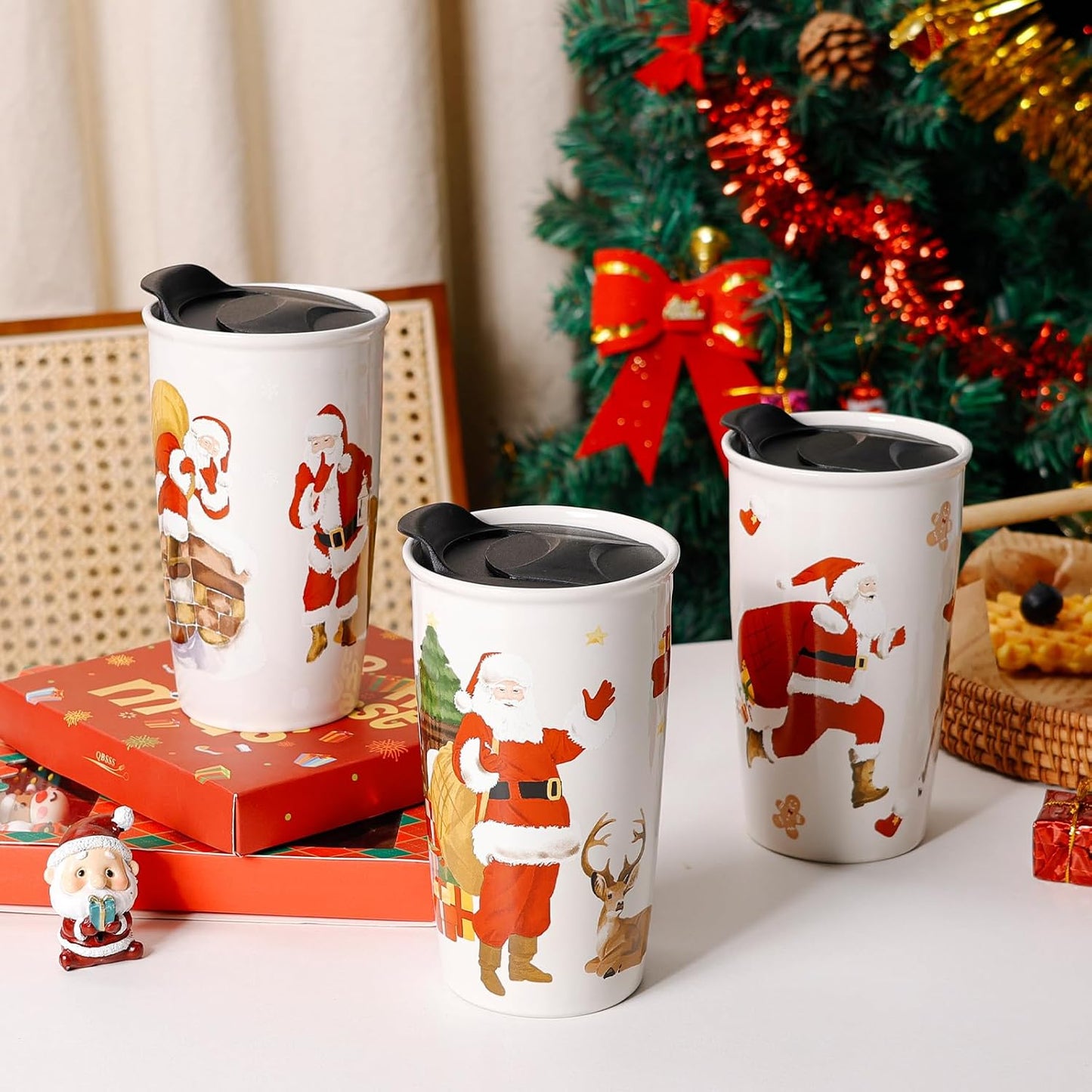 Ceramic Coffee Mug with Lid, Marble Double Wall Coffee Travel Mug Ceramic Tumbler 12 oz, Reusable Tall Cup, Splash Resistant Lid, Dishwasher Microwaveable Safe