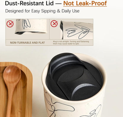 Ceramic Coffee Mug with Lid, Marble Double Wall Coffee Travel Mug Ceramic Tumbler 12 oz, Reusable Tall Cup, Splash Resistant Lid, Dishwasher Microwaveable Safe