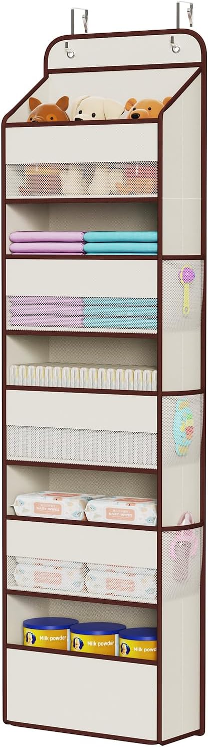 Fabric Over Door Hanging Organizer for Baby Nursery, Grey, 6-Shelf