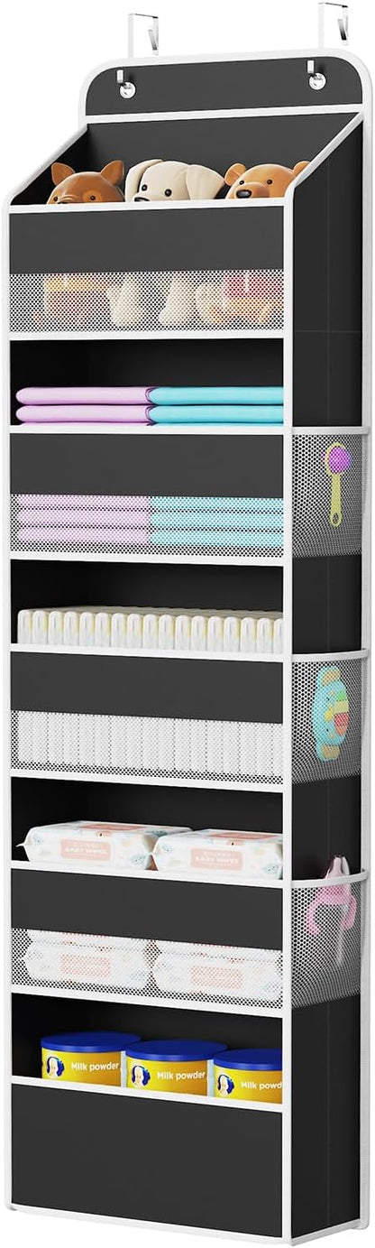 Fabric Over Door Hanging Organizer for Baby Nursery, Grey, 6-Shelf