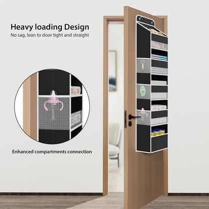 Fabric Over Door Hanging Organizer for Baby Nursery, Grey, 6-Shelf