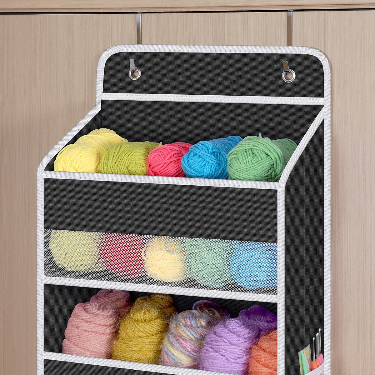 Fabric Over Door Hanging Organizer for Baby Nursery, Grey, 6-Shelf