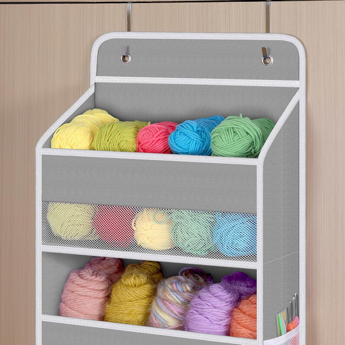 Fabric Over Door Hanging Organizer for Baby Nursery, Grey, 6-Shelf