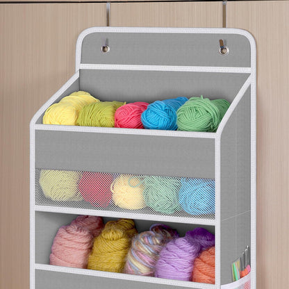 Fabric Over Door Hanging Organizer for Baby Nursery, Grey, 6-Shelf
