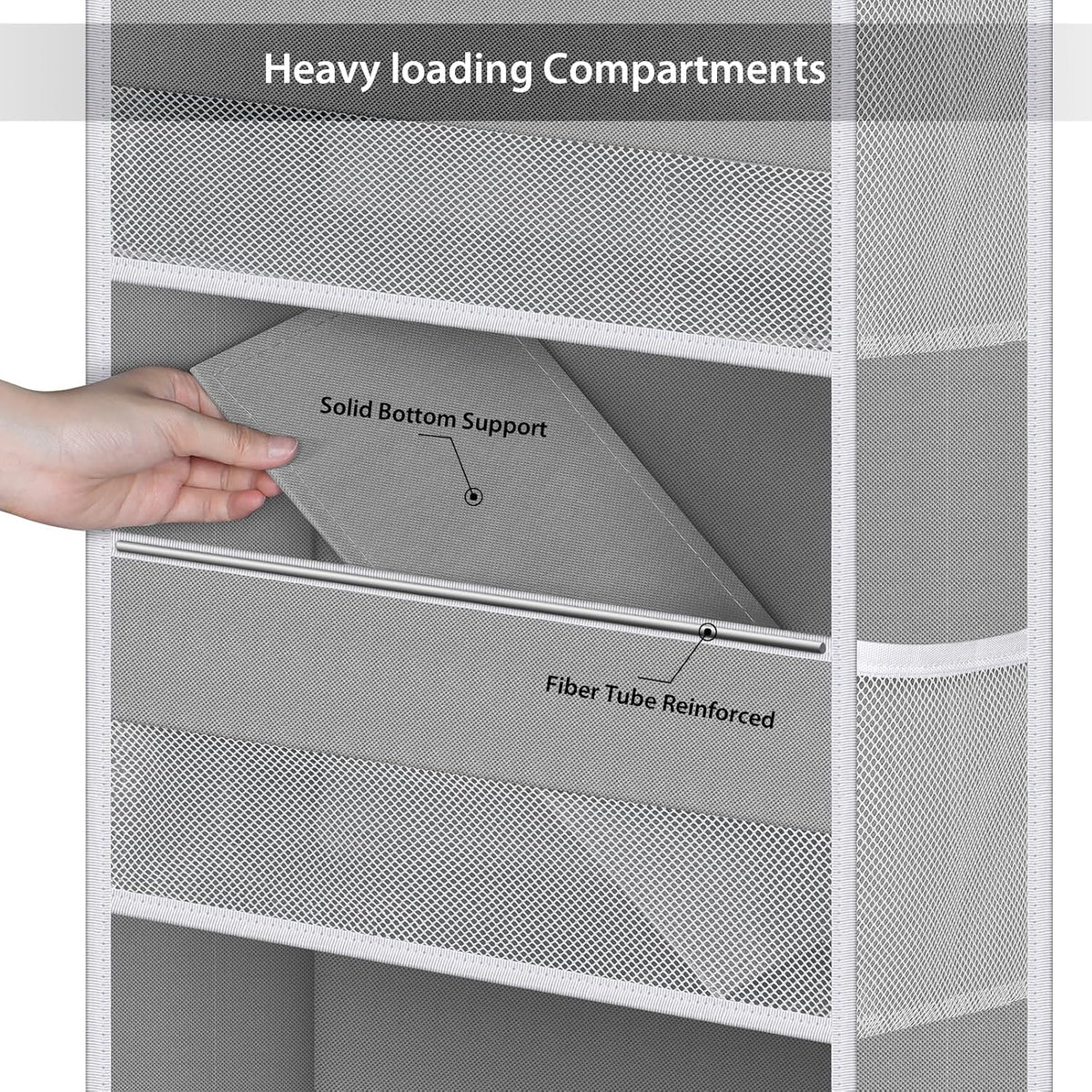 Fabric Over Door Hanging Organizer for Baby Nursery, Grey, 6-Shelf