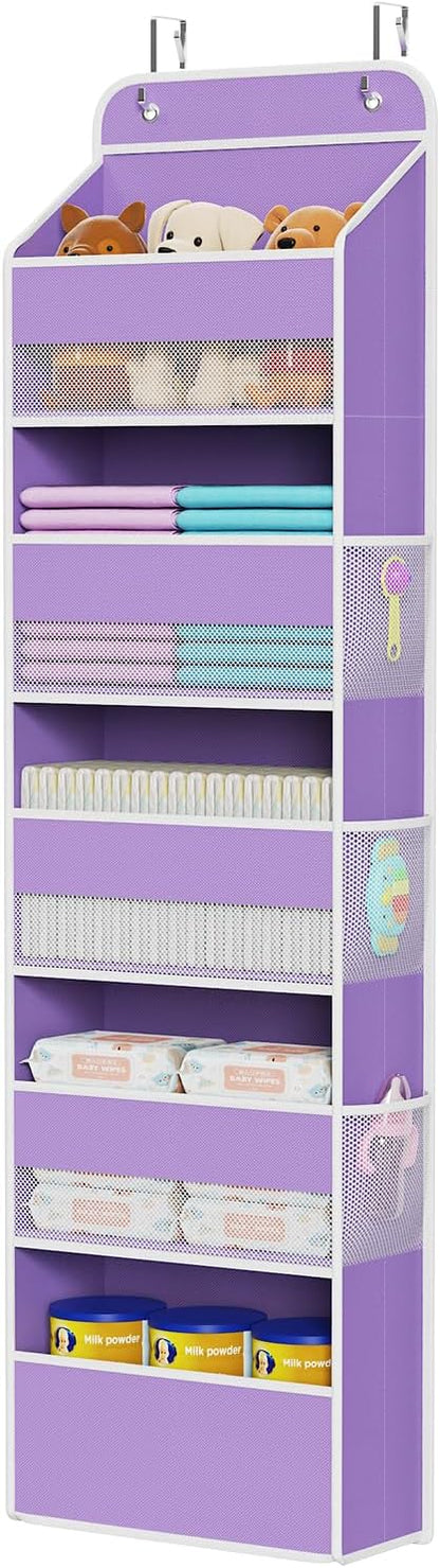 Fabric Over Door Hanging Organizer for Baby Nursery, Grey, 6-Shelf