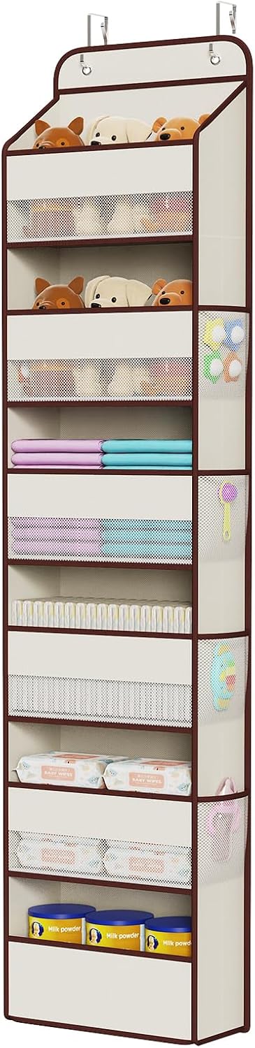 Fabric Over Door Hanging Organizer for Baby Nursery, Grey, 6-Shelf