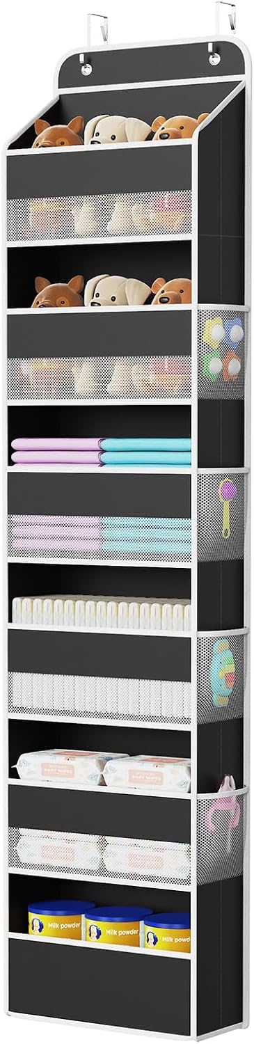 Fabric Over Door Hanging Organizer for Baby Nursery, Grey, 6-Shelf