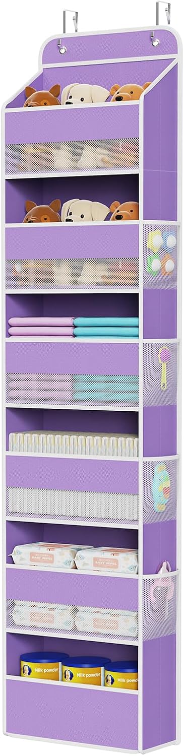 Fabric Over Door Hanging Organizer for Baby Nursery, Grey, 6-Shelf