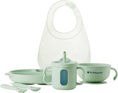 6PCS Silicone Baby Feeding Set | Suction Plate, Bowl, Bib, Sippy Cup, Forks & Spoons | BPA-Free Toddler Tableware (Pink)