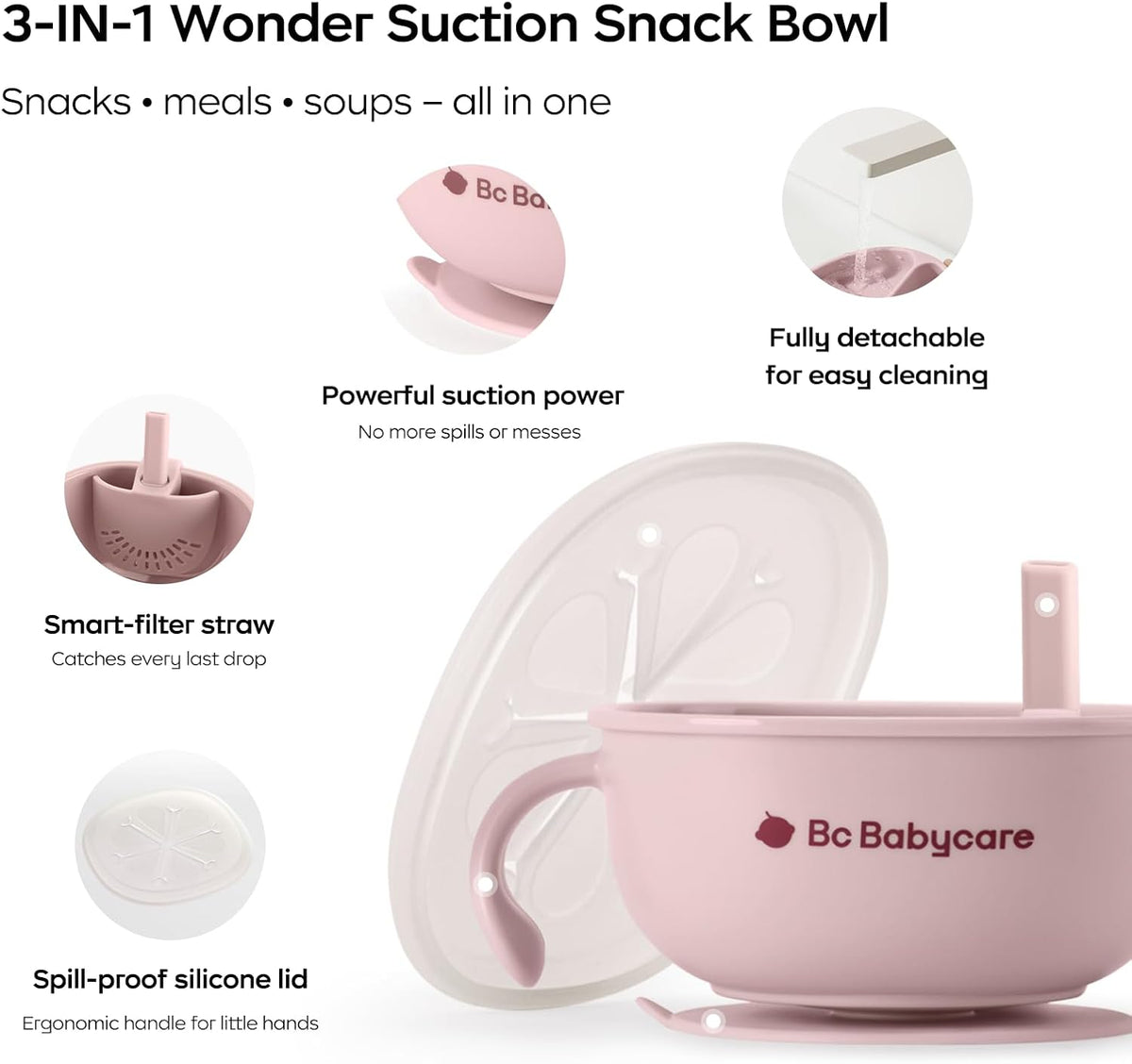 6PCS Silicone Baby Feeding Set | Suction Plate, Bowl, Bib, Sippy Cup, Forks & Spoons | BPA-Free Toddler Tableware (Pink)
