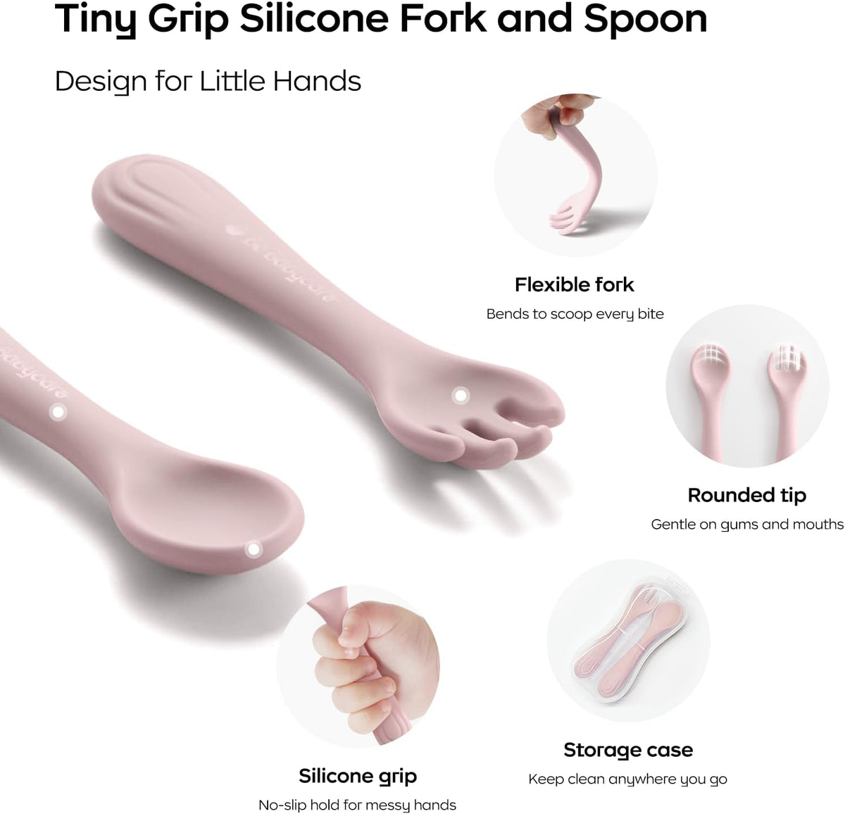 6PCS Silicone Baby Feeding Set | Suction Plate, Bowl, Bib, Sippy Cup, Forks & Spoons | BPA-Free Toddler Tableware (Pink)