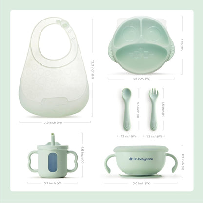 6PCS Silicone Baby Feeding Set | Suction Plate, Bowl, Bib, Sippy Cup, Forks & Spoons | BPA-Free Toddler Tableware (Pink)