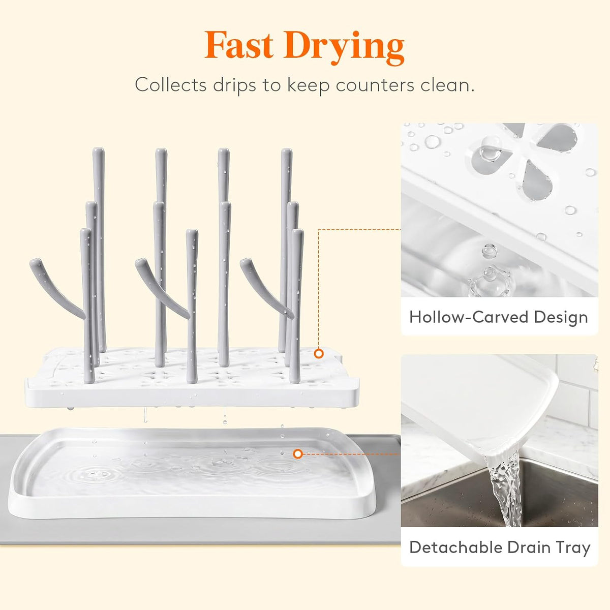 Portable Baby Bottle Drying Rack with Drain Tray, BPA Free