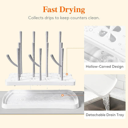Portable Baby Bottle Drying Rack with Drain Tray, BPA Free