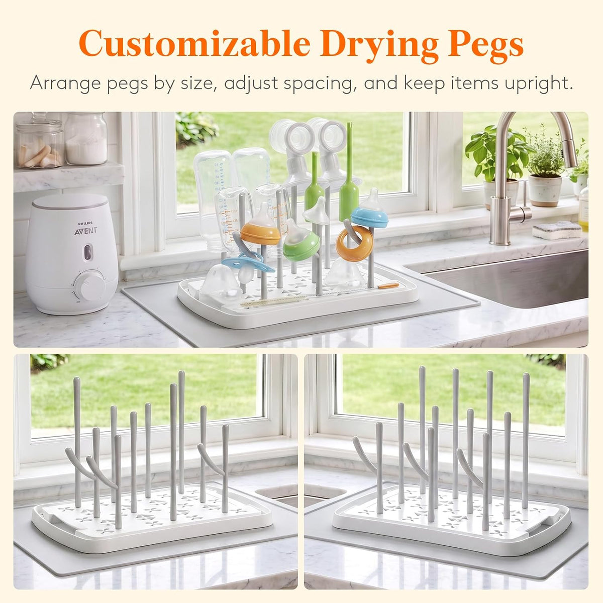 Portable Baby Bottle Drying Rack with Drain Tray, BPA Free