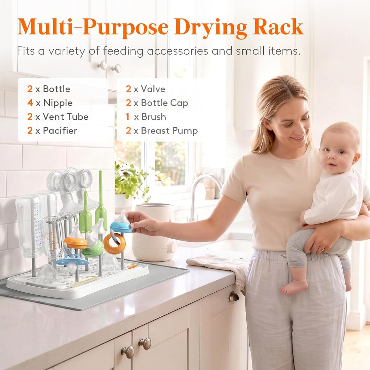 Portable Baby Bottle Drying Rack with Drain Tray, BPA Free