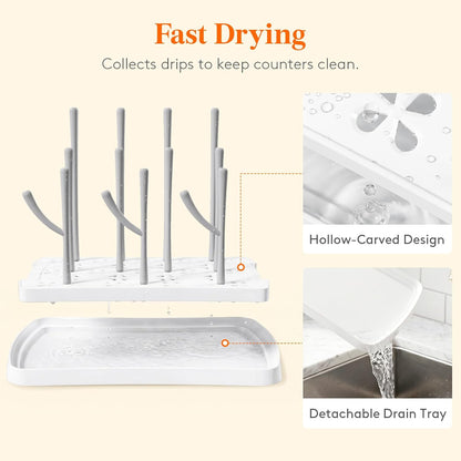 Portable Baby Bottle Drying Rack with Drain Tray, BPA Free