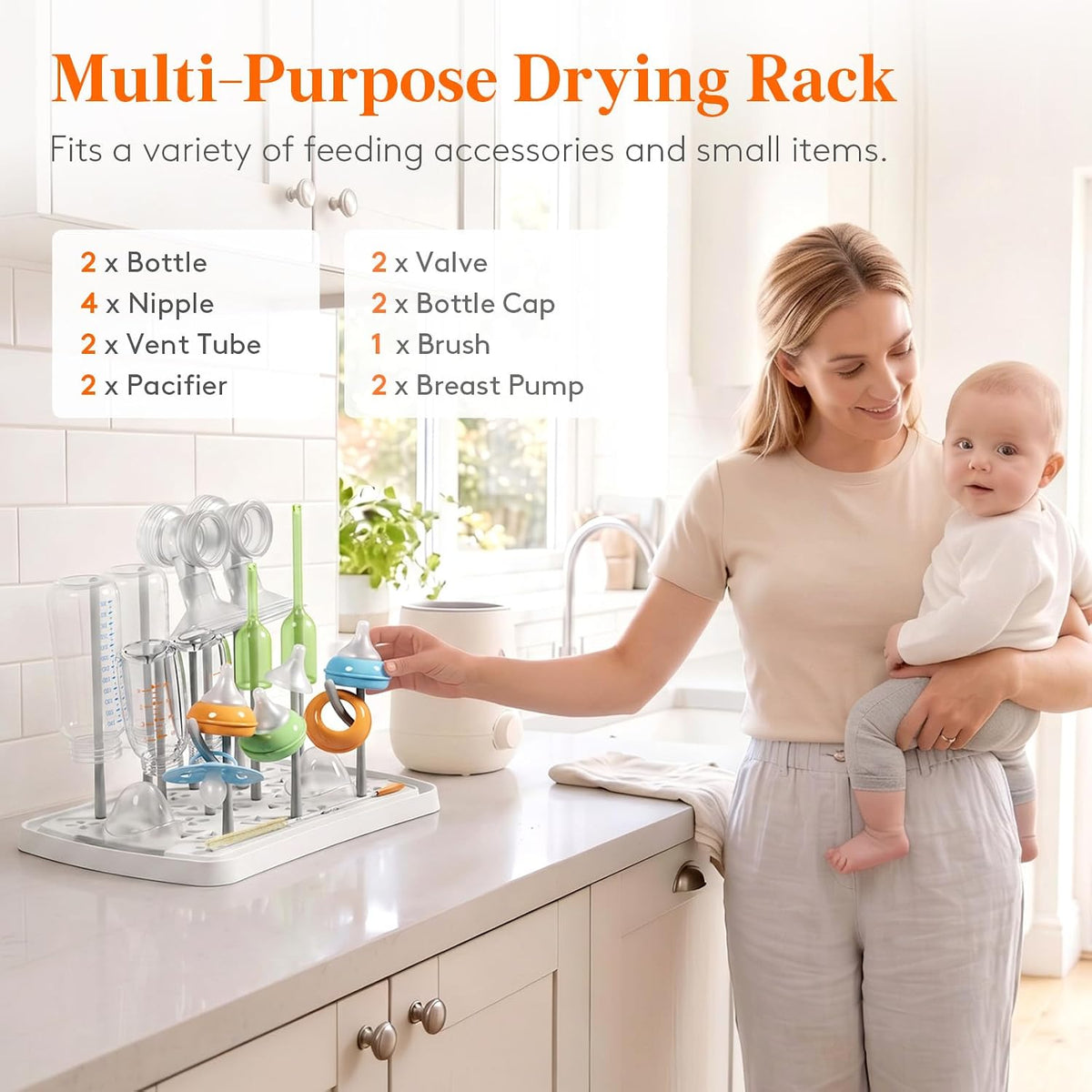Portable Baby Bottle Drying Rack with Drain Tray, BPA Free