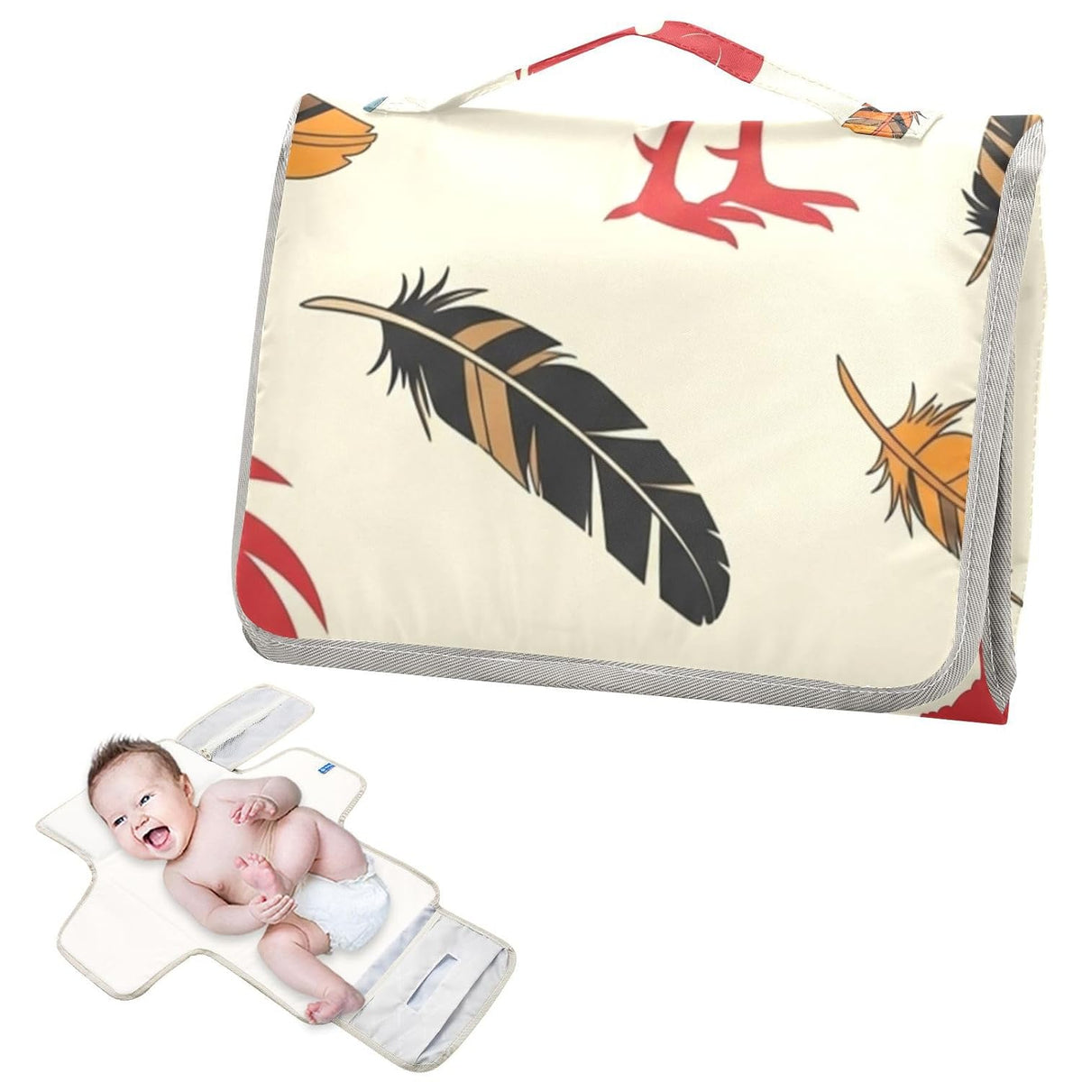 Rooster Feathers Print Portable Diaper Changing Pad for Walks