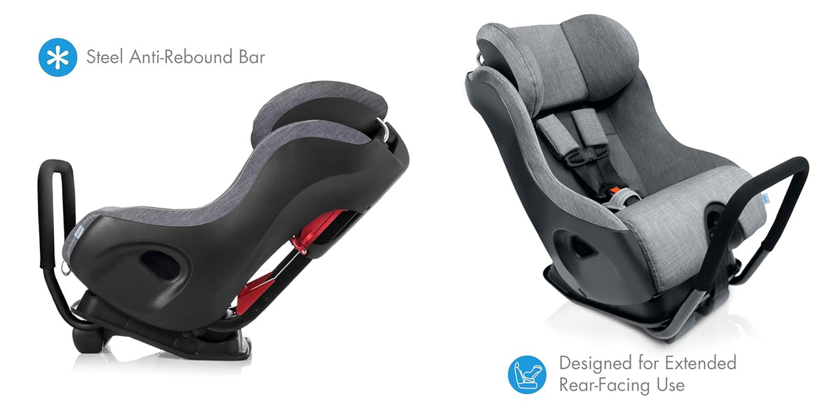 Fllo Convertible Car Seat - Compact Design for 3-Across Seating, Extended Rear-Facing with Anti-Rebound Bar and Flame Retardant-Free (Railroad Ziip)