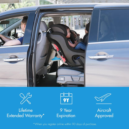 Fllo Convertible Car Seat - Compact Design for 3-Across Seating, Extended Rear-Facing with Anti-Rebound Bar and Flame Retardant-Free (Railroad Ziip)
