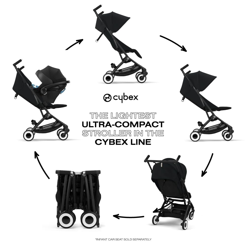 Libelle 2 Travel Baby Stroller - Lightweight Carry-On Travel Stroller for Airplane with One-Hand Recline, Compatible with Car Seats, Magic Black