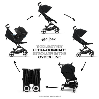 Libelle 2 Travel Baby Stroller - Lightweight Carry-On Travel Stroller for Airplane with One-Hand Recline, Compatible with Car Seats, Magic Black