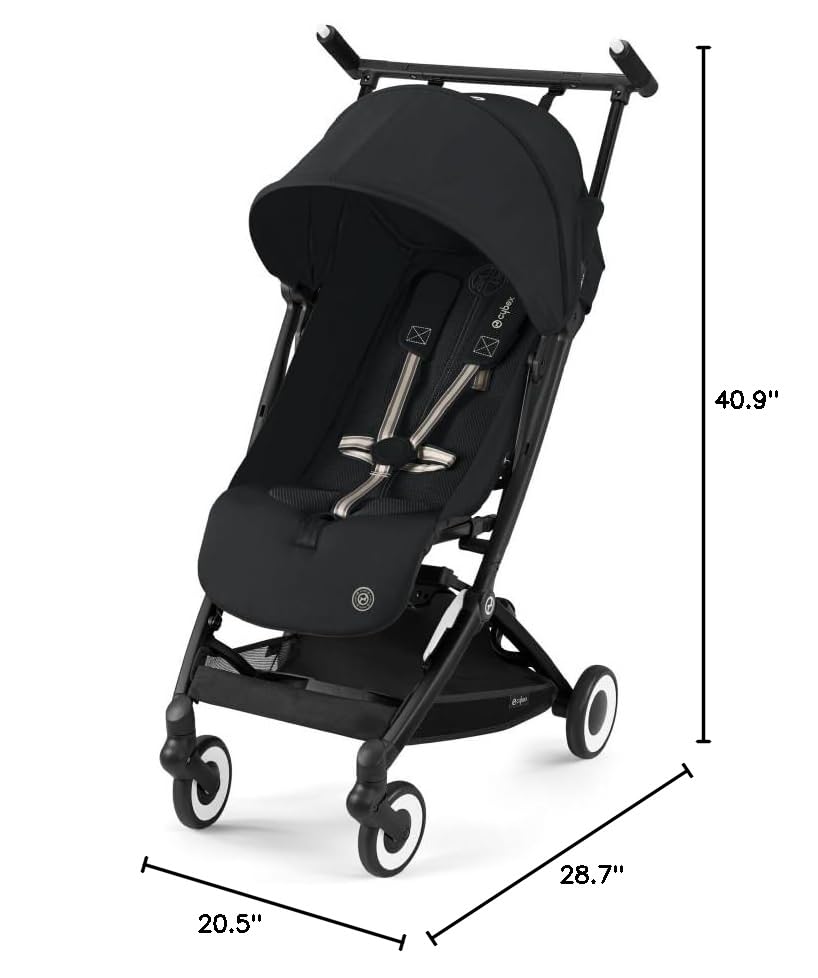 Libelle 2 Travel Baby Stroller - Lightweight Carry-On Travel Stroller for Airplane with One-Hand Recline, Compatible with Car Seats, Magic Black
