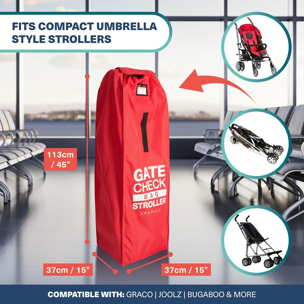 600D Oxford 47" Inch Large Umbrella Stroller Bag for Airplane with Flip Top & ID Window | Waterproof Gate Check Stroller Bag for Airplane, Umbrella Stroller Travel Bag for Airplane