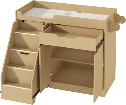 Baby Changing Table with Drawers & Storage, Diaper Changing Station with Stairs, Toddler Wooden Changing Table with Paper Roller for Daycare & Home, Oak