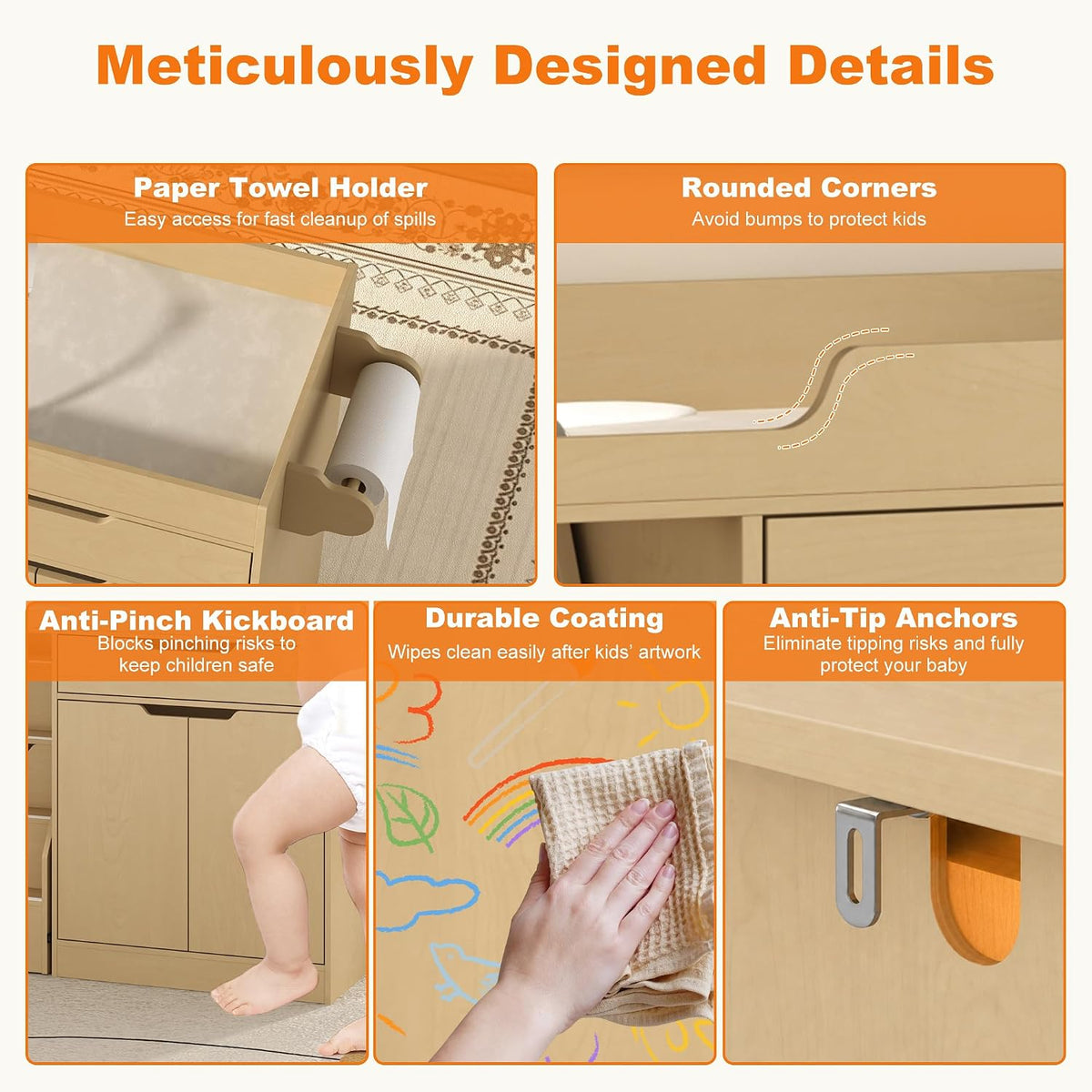 Baby Changing Table with Drawers & Storage, Diaper Changing Station with Stairs, Toddler Wooden Changing Table with Paper Roller for Daycare & Home, Oak