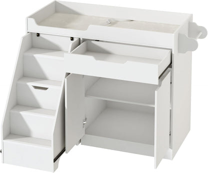 Baby Changing Table with Drawers & Storage, Diaper Changing Station with Stairs, Toddler Wooden Changing Table with Paper Roller for Daycare & Home, Oak