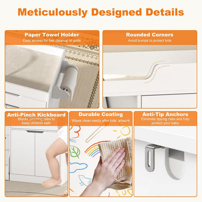 Baby Changing Table with Drawers & Storage, Diaper Changing Station with Stairs, Toddler Wooden Changing Table with Paper Roller for Daycare & Home, Oak