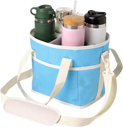4 Compartment Insulated Drink Bag, Multiple Tumbler Carrier Caddy with Adjustable Strap, Drink Holder for Hiking, Sports & Family Outings (Pink)