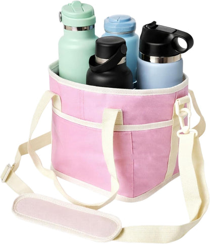 4 Compartment Insulated Drink Bag, Multiple Tumbler Carrier Caddy with Adjustable Strap, Drink Holder for Hiking, Sports & Family Outings (Pink)