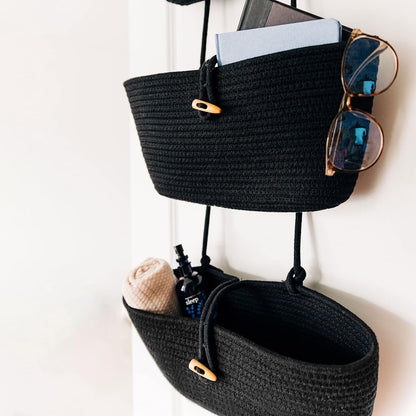 Over the Door Organizer, Woven Rope Hanging Baskets, 3-Tier