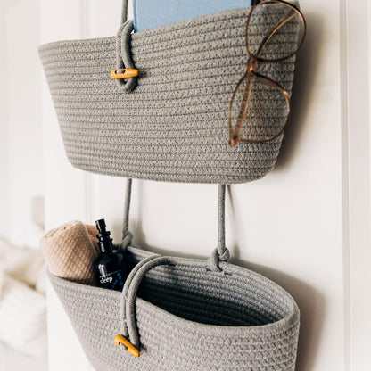 Over the Door Organizer, Woven Rope Hanging Baskets, 3-Tier
