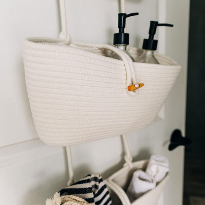 Over the Door Organizer, Woven Rope Hanging Baskets, 3-Tier