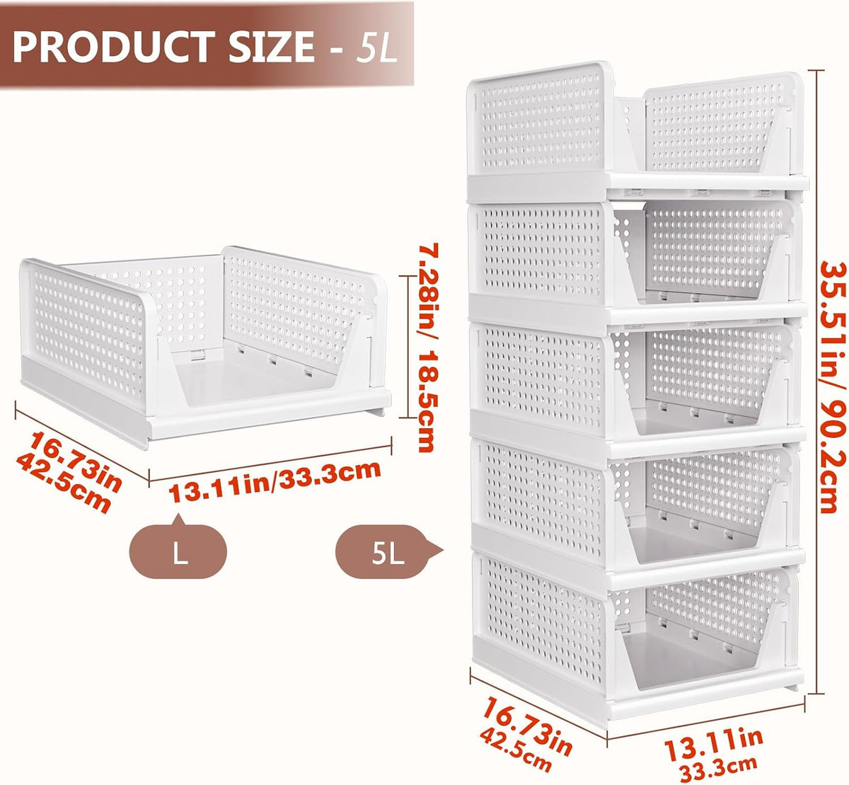 Folding Closet Organizers Storage Box, Stackable Storage Bins, Plastic Drawer Basket Closet Storage for Wardrobe Cupboard Kitchen Bathroom Office White-4L