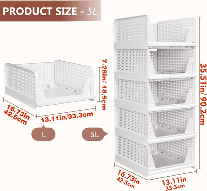 Folding Closet Organizers Storage Box, Stackable Storage Bins, Plastic Drawer Basket Closet Storage for Wardrobe Cupboard Kitchen Bathroom Office White-4L