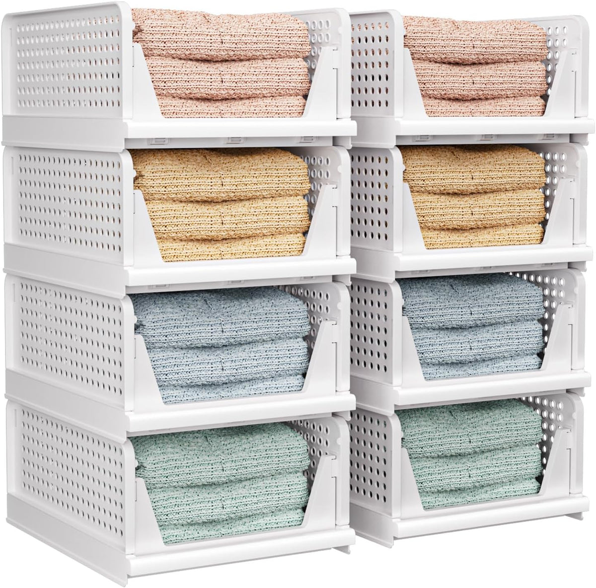 Folding Closet Organizers Storage Box, Stackable Storage Bins, Plastic Drawer Basket Closet Storage for Wardrobe Cupboard Kitchen Bathroom Office White-4L