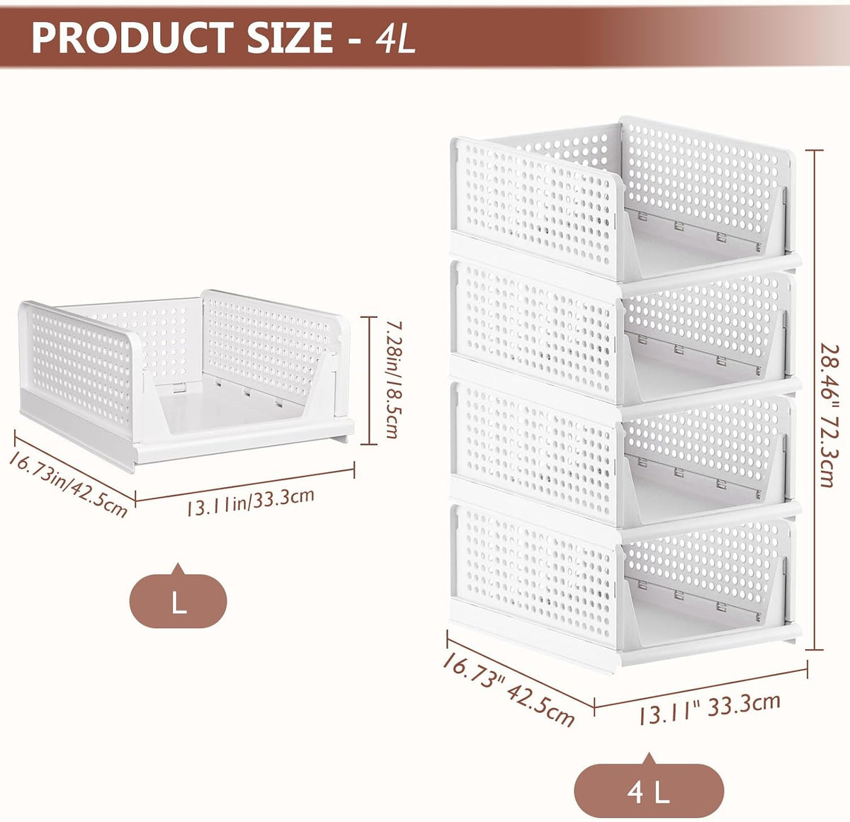 Folding Closet Organizers Storage Box, Stackable Storage Bins, Plastic Drawer Basket Closet Storage for Wardrobe Cupboard Kitchen Bathroom Office White-4L