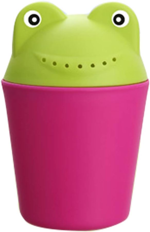 Rinse Shampoo Rinser Baby Bath Rinse Cup Baby Wash Hair Cup by Protecting Infant Eyes, Newborn Cartoon Frog Shower Sprinkler Clean Hair Body Wash Shampoo Spoon Tub (Rose Red)