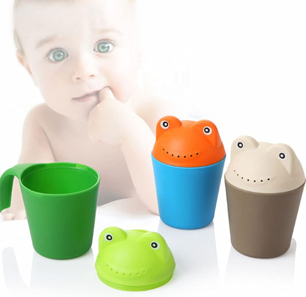 Rinse Shampoo Rinser Baby Bath Rinse Cup Baby Wash Hair Cup by Protecting Infant Eyes, Newborn Cartoon Frog Shower Sprinkler Clean Hair Body Wash Shampoo Spoon Tub (Rose Red)
