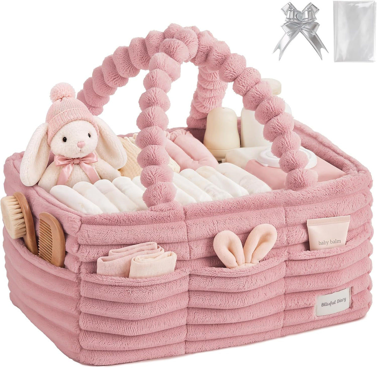 Flannel Diaper Caddy Organizer & Gift Packaging, Blush Pink