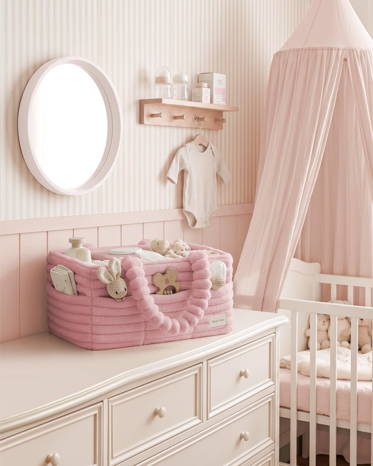 Flannel Diaper Caddy Organizer & Gift Packaging, Blush Pink