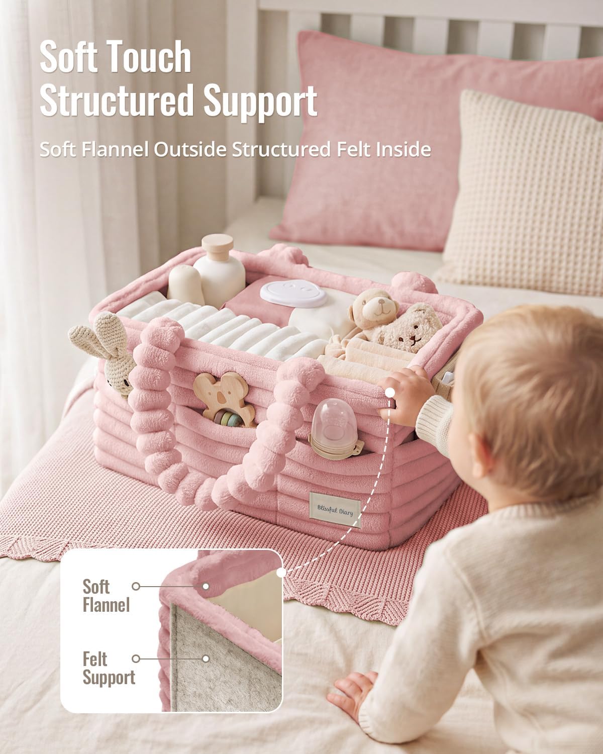 Flannel Diaper Caddy Organizer & Gift Packaging, Blush Pink
